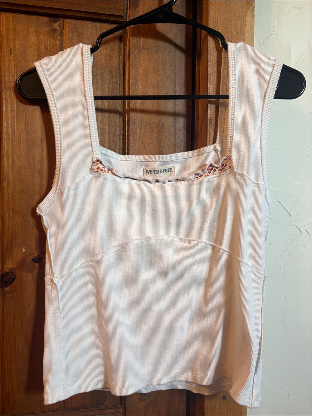 We The Free Light White Ribbed Square Neck Tank